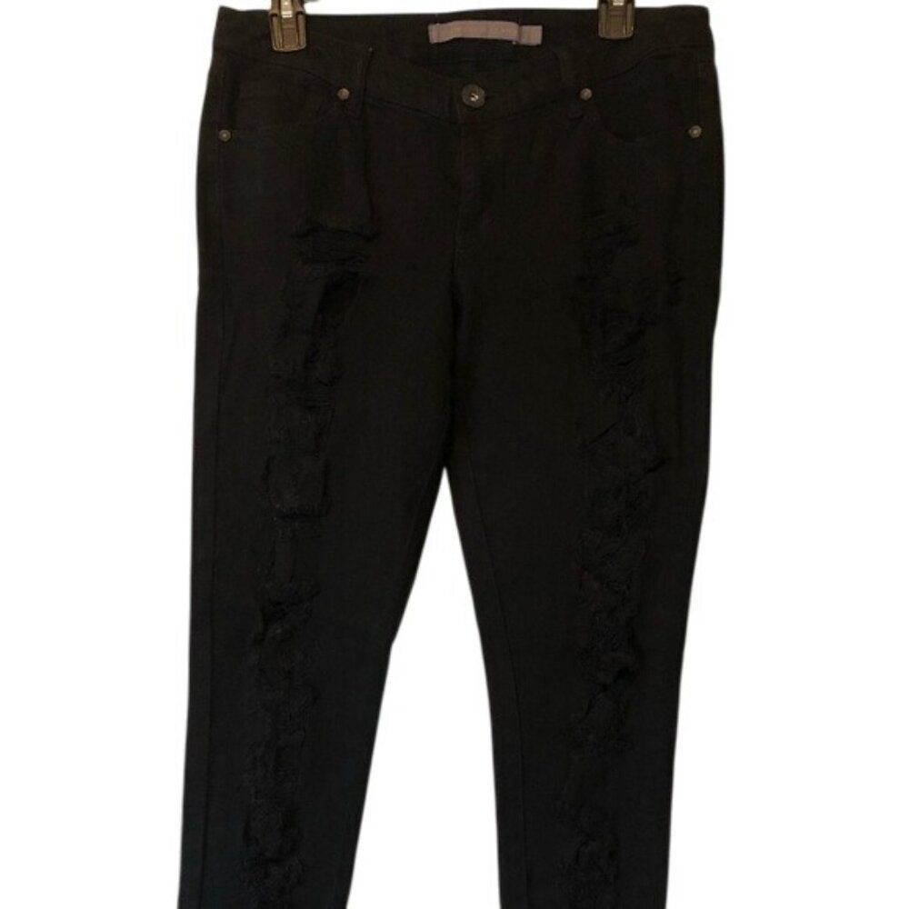 Black Distressed Shredded Skinny Jeans